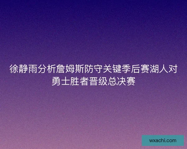 徐静雨分析詹姆斯防守关键季后赛湖人对勇士胜者晋级总决赛
